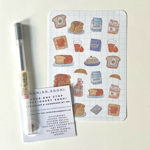 ✨handmade by me✨ kawaii blue breakfast bujo sticker sheet pancakes waffles juice - Picture 2 of 9